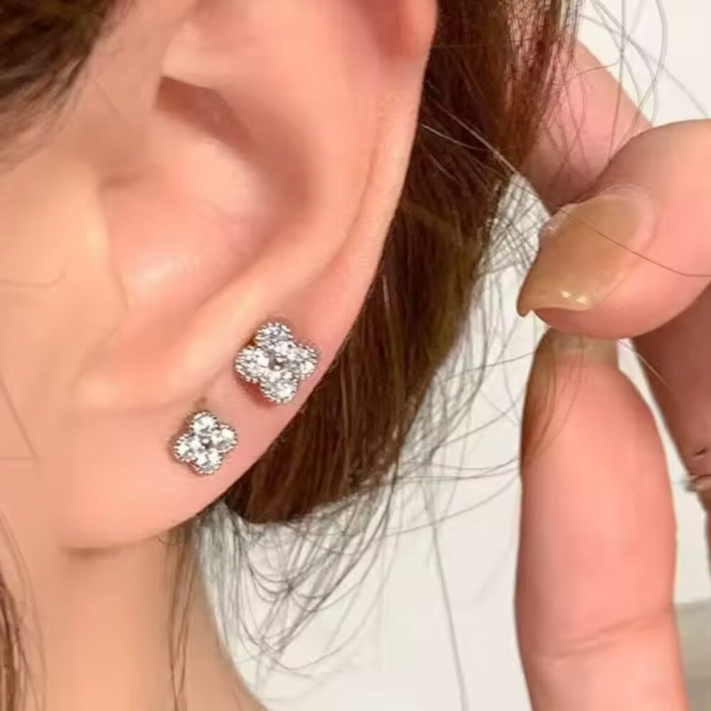 Stainless Steel Diamond Clover Earrings
